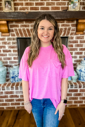 Perfectly You Oversized Tee in Heathered Neon Hot Pink