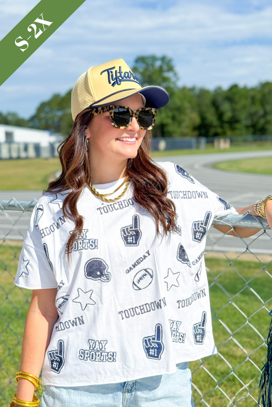 The Sequin Football Tee in Navy