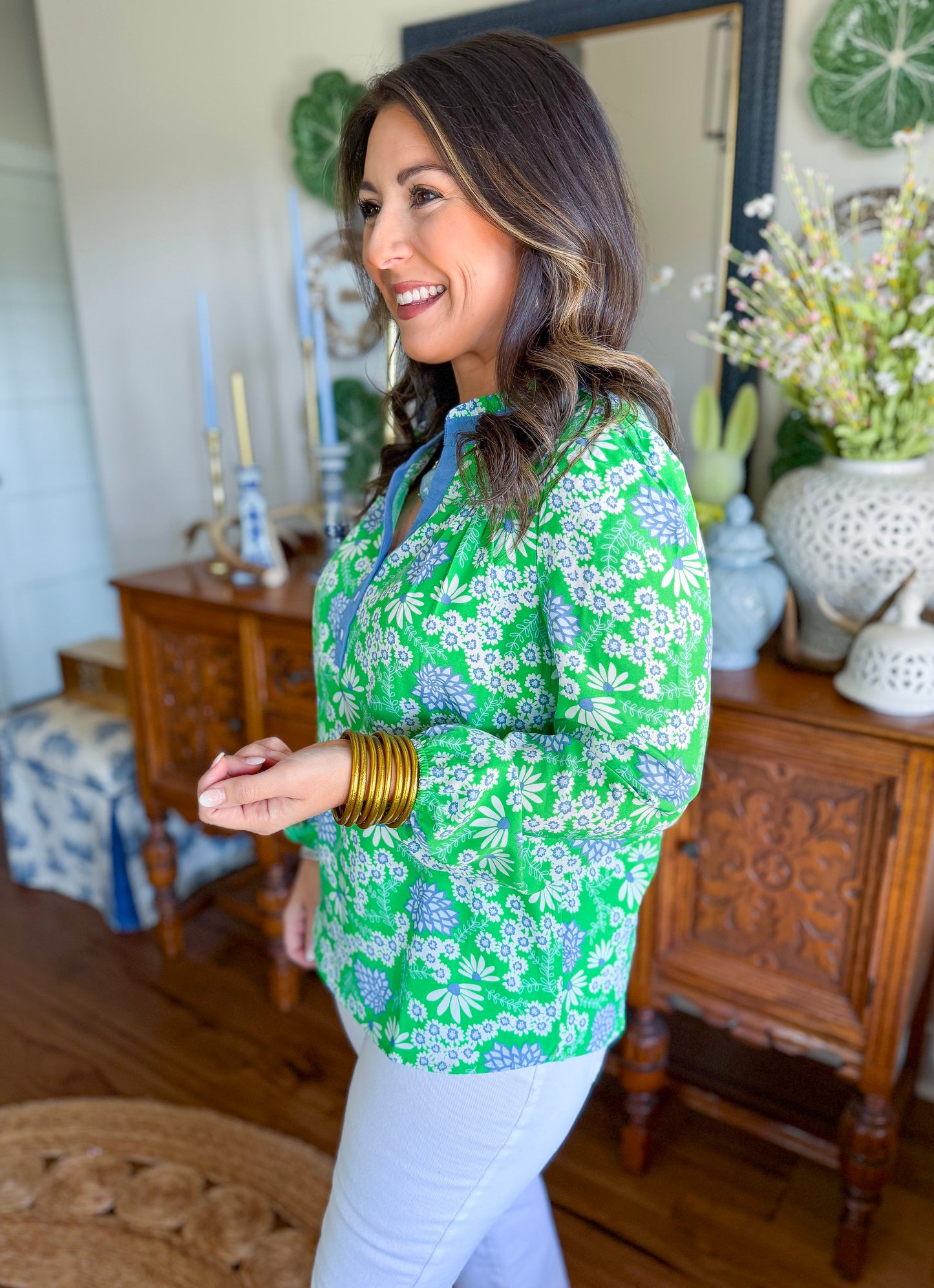 Mary Square | Gianna Top in Daisy Chain Green