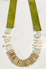 Suede Strap Necklace Bone Glass Beads Coconut Wood- Green