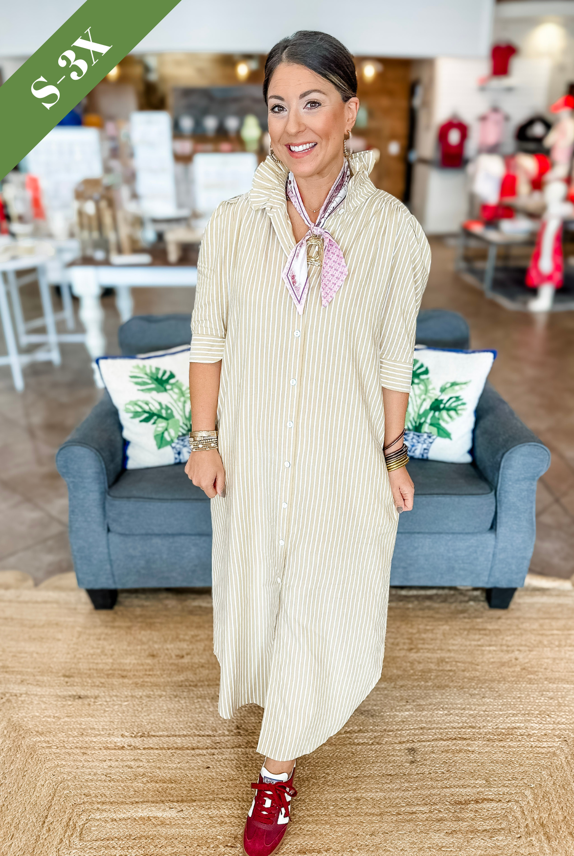 Adrienne Nina Dress in Golden Ten Stripe