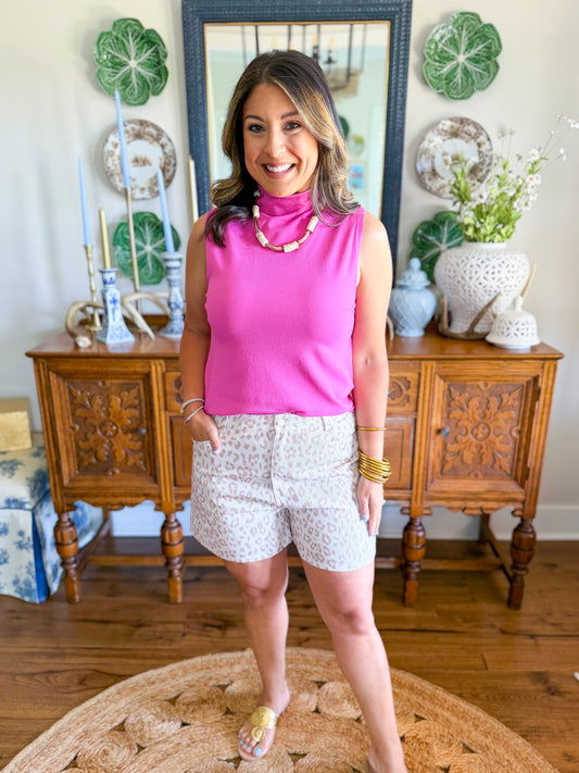 City Sleek Mock Neck Top in Pink