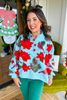 Queen of Sparkles Poinsettia and Cardinal Henley Sweatshirt