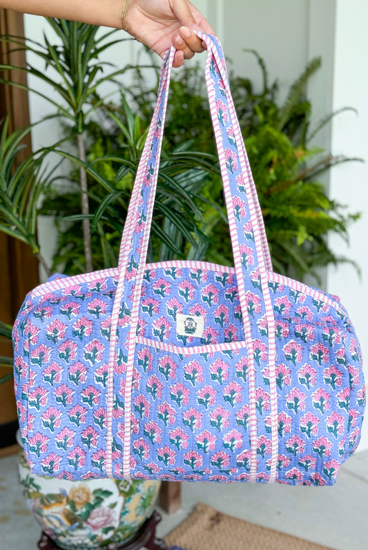 Pink Blossom Large Quilted Duffel Bag