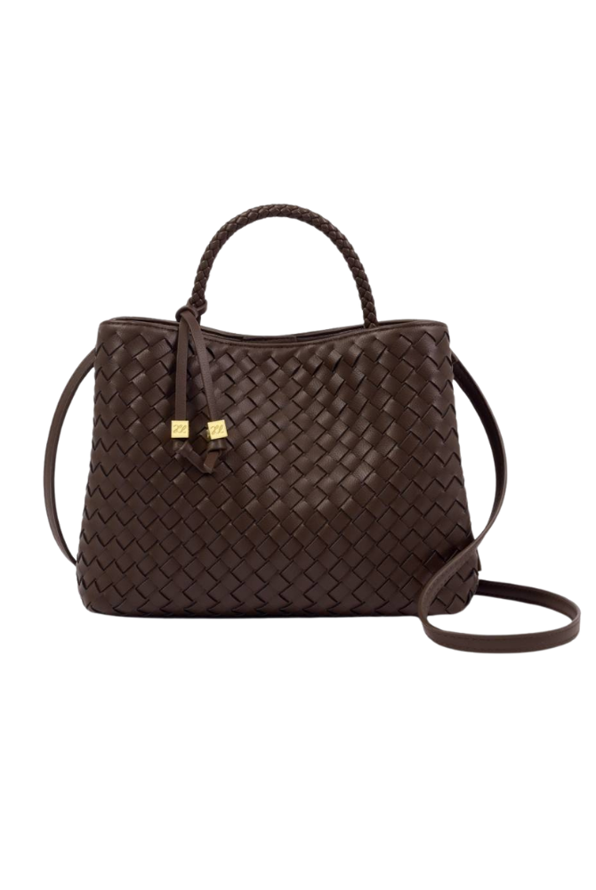 Katie Loxton | Nova Hand Woven Top Handle Bag in Chocolate