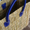Straw Tote with Blue Handles - Large