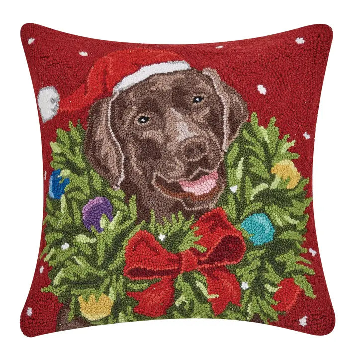Santa Chocolate Labrador Wreath Hook Pillow