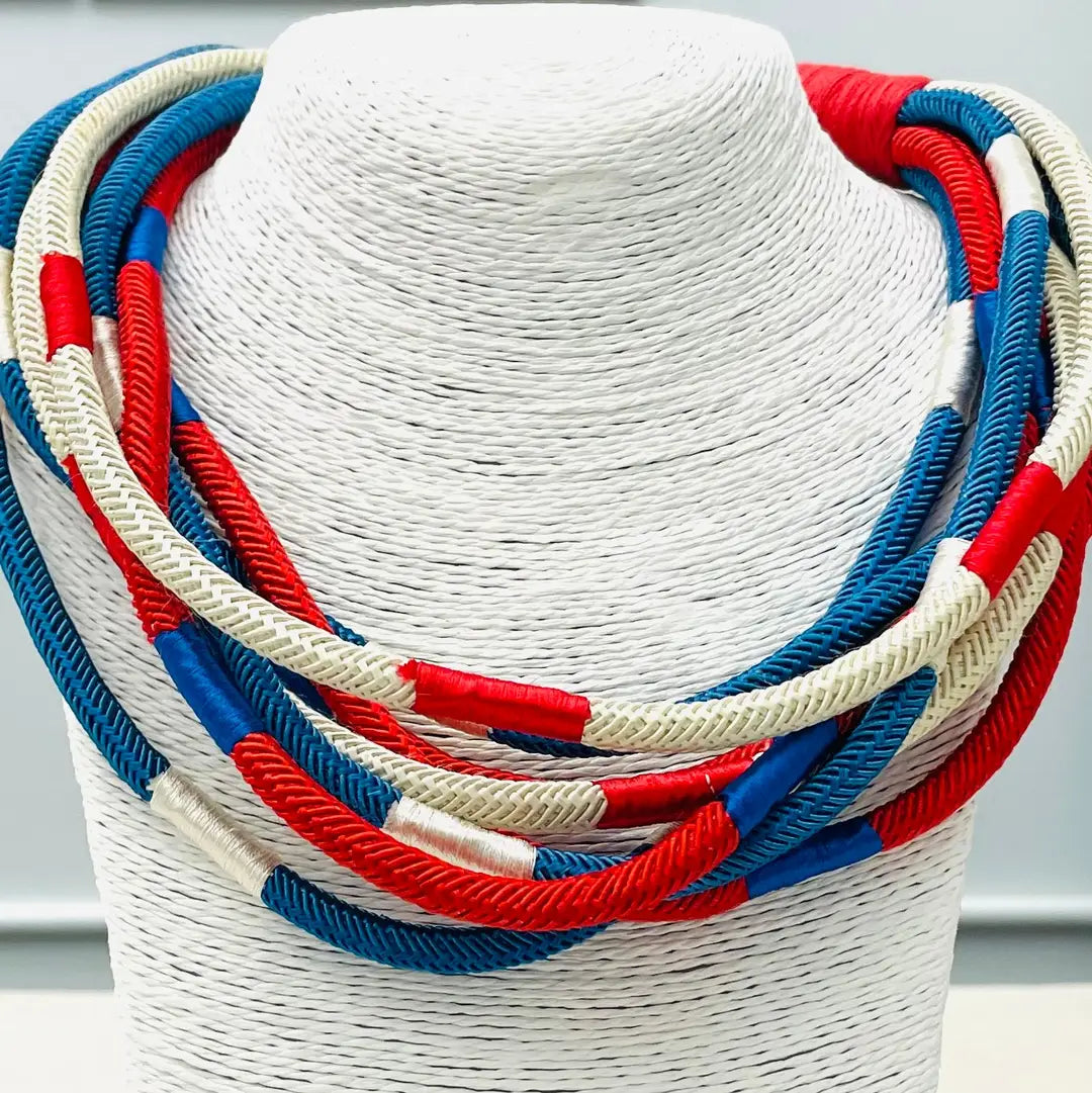 Lilly Colorblock Rope Necklace in Red/White/Blue