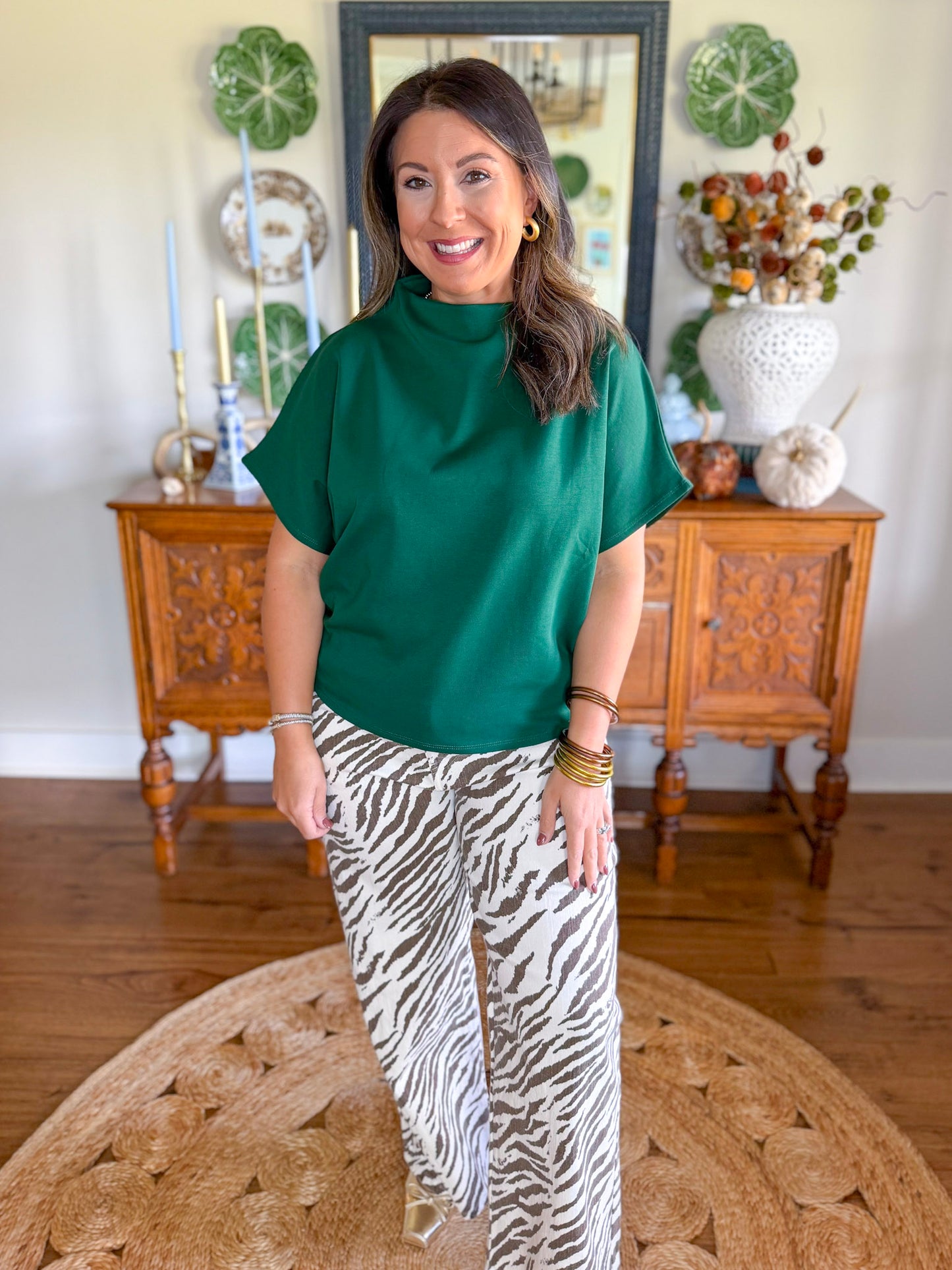 Arden Mock Neck Top in Hunter Green