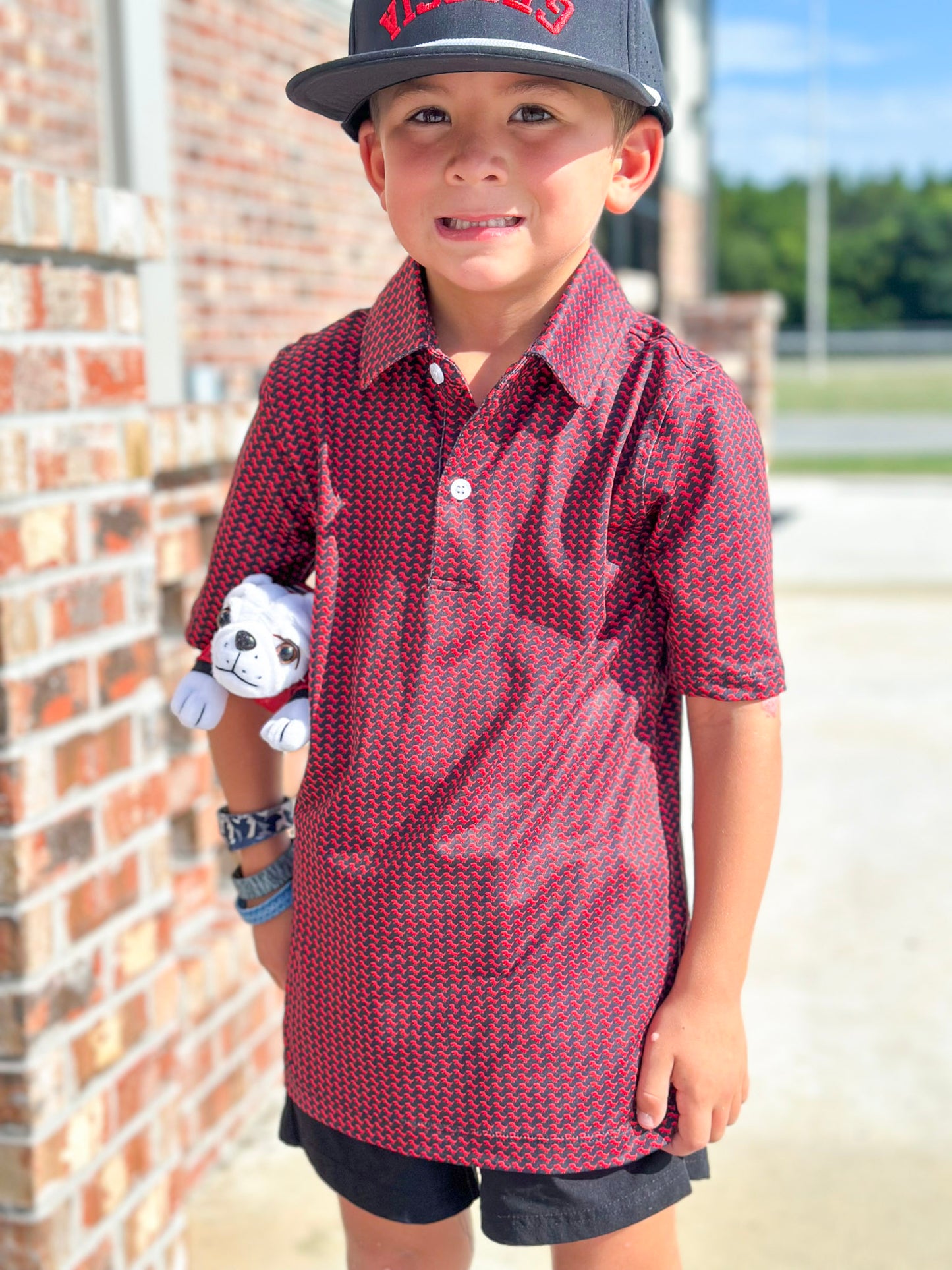 AutiLove Youth Performance Polo in Red & Black T-Rex