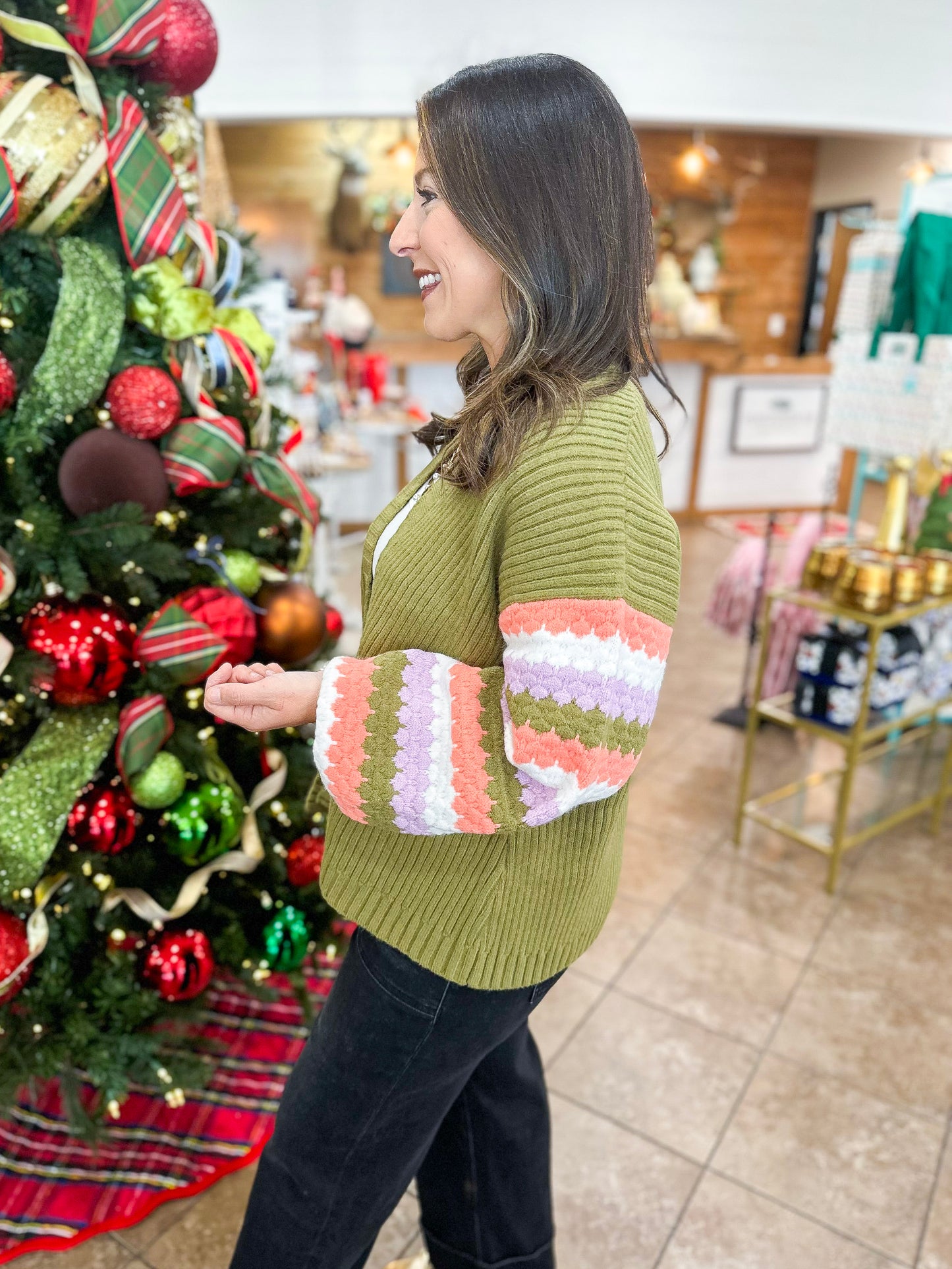Mary Square Pippa Cardigan Sweater in Green Multi