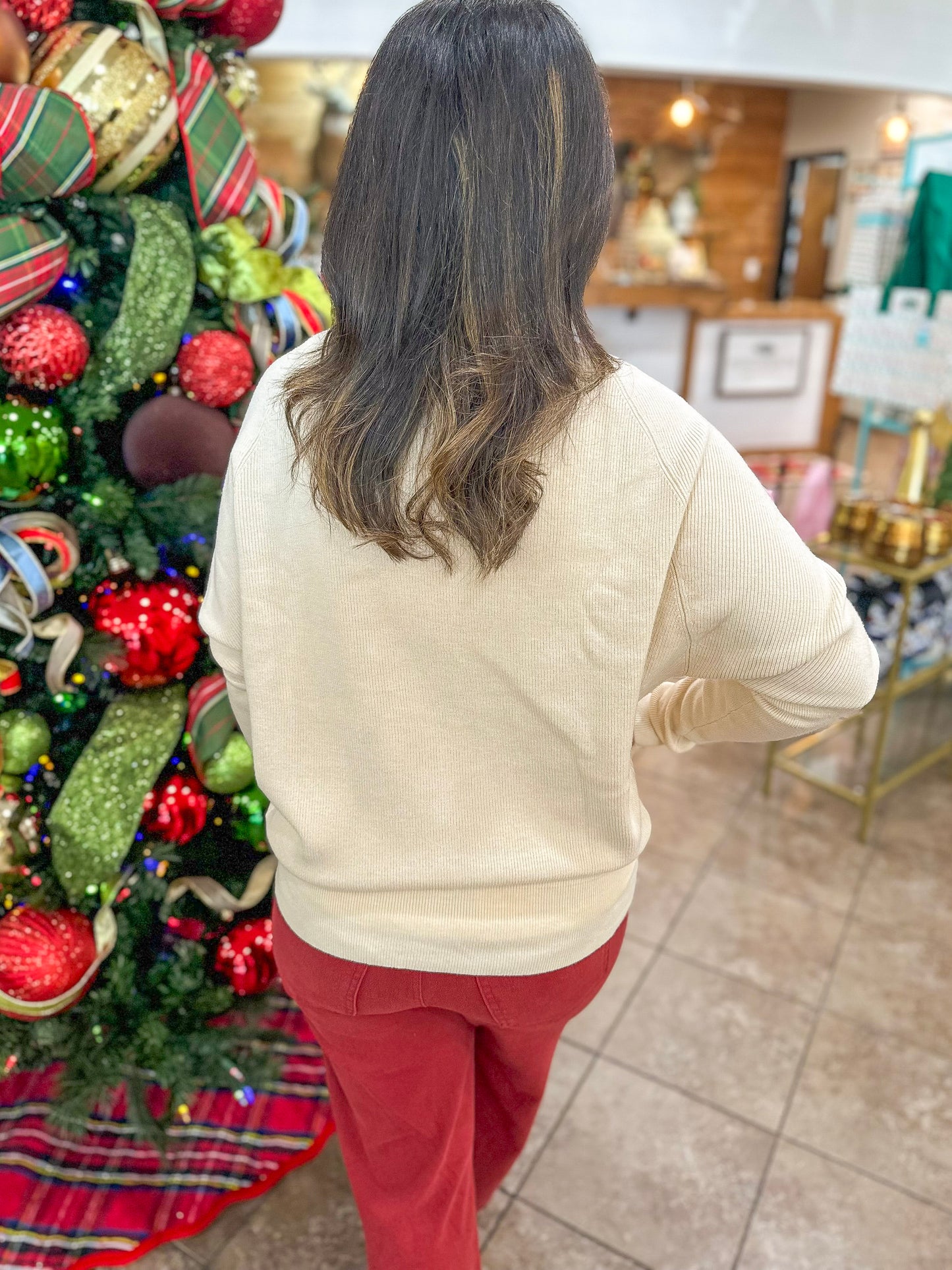 Knit Threads Sweater Top in Cream