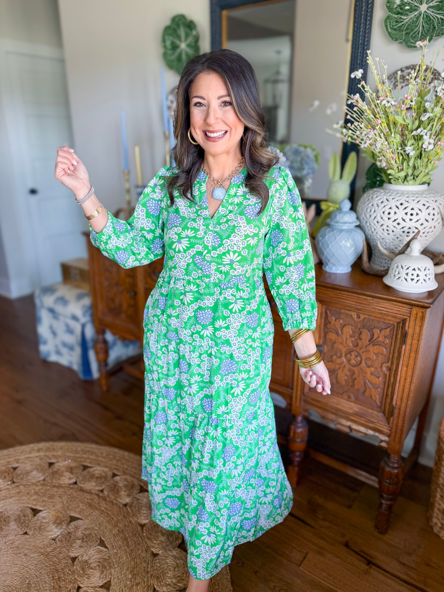 Mary Square | Cameron Dress in Daisy Chain Green