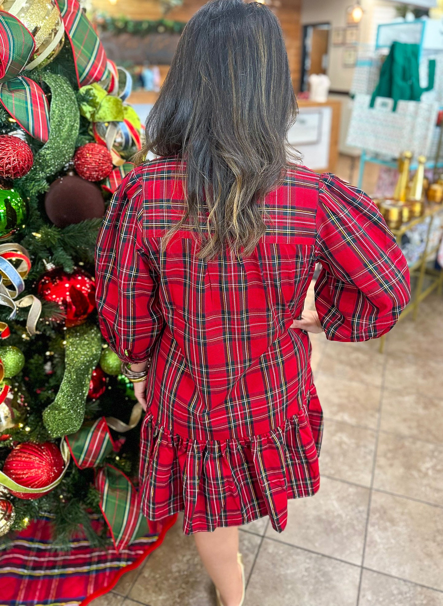 Mary Square Naomi Dress in Red Plaid