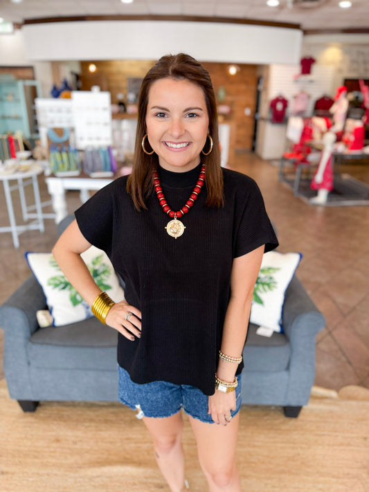 Woven In Warmth Sweater Top in Black