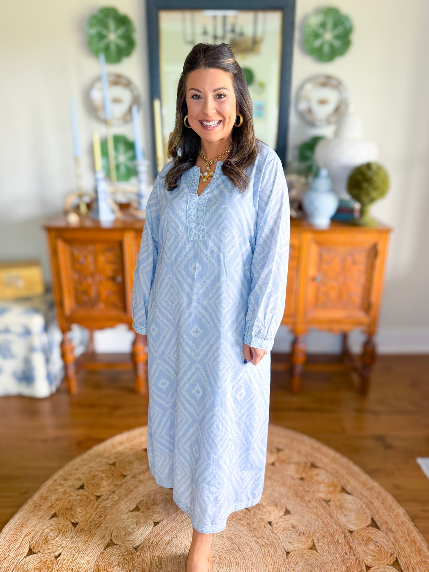 Victoria Dunn | Quinn Maxi Dress in Sky Mosaic