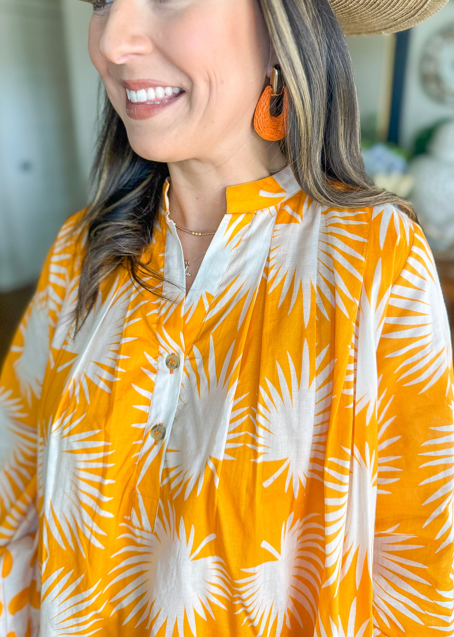Sunshine Tienda | Gold Palm Geo with Gold Dot Lilly Dress