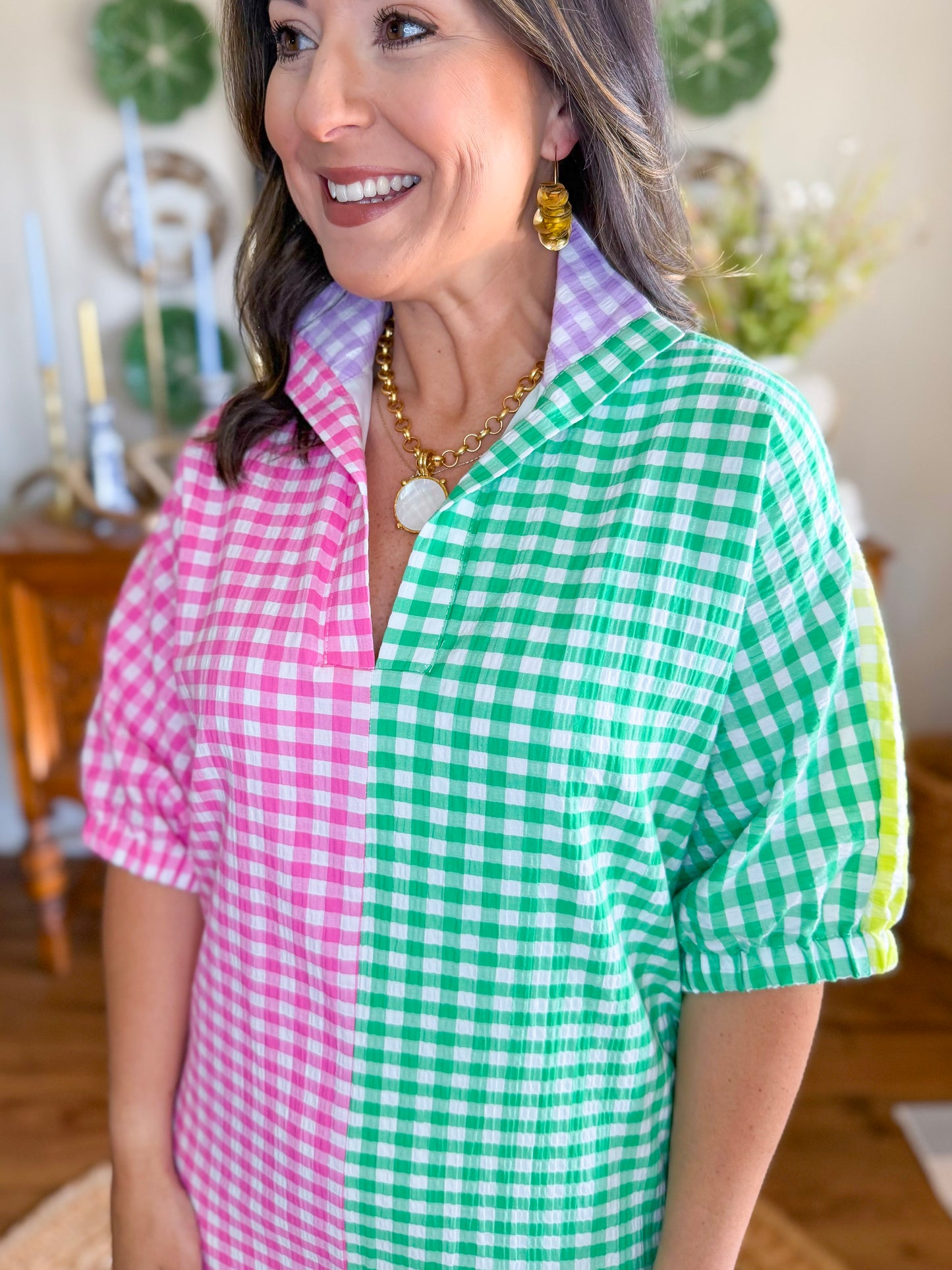 Blakely Gingham Midi Dress in Multi