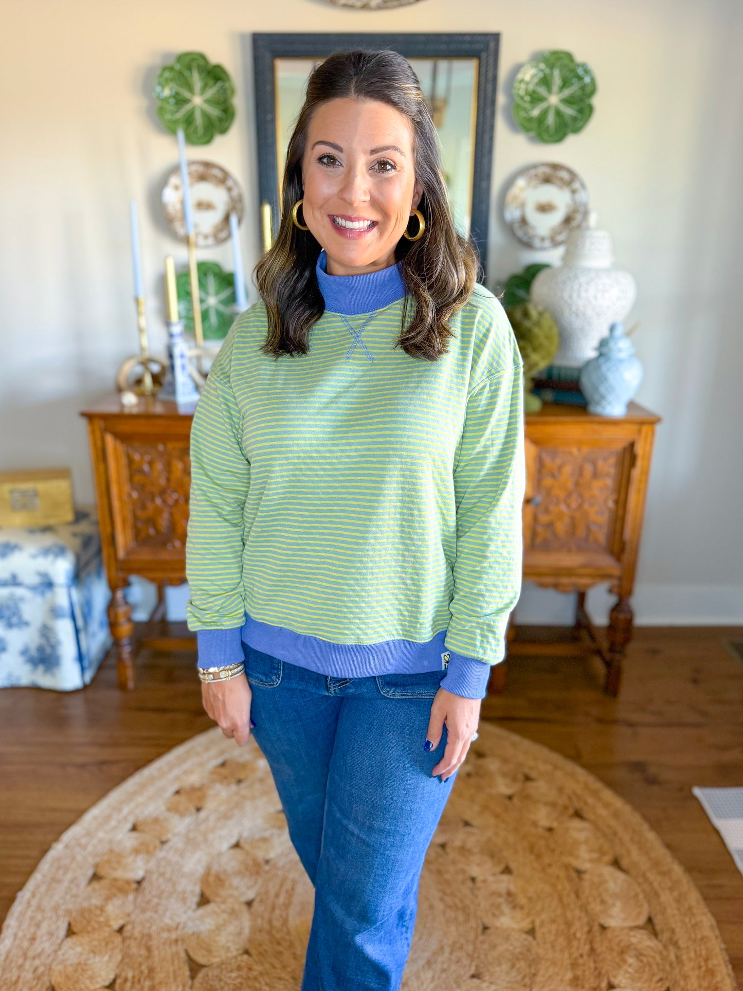 Coastal Stripe Mockneck Pullover