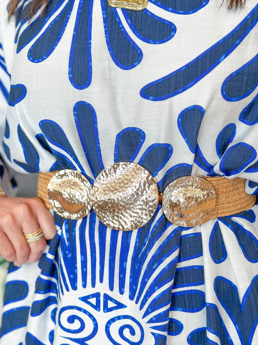 The Natalia Hammered Straw Belt in Cognac