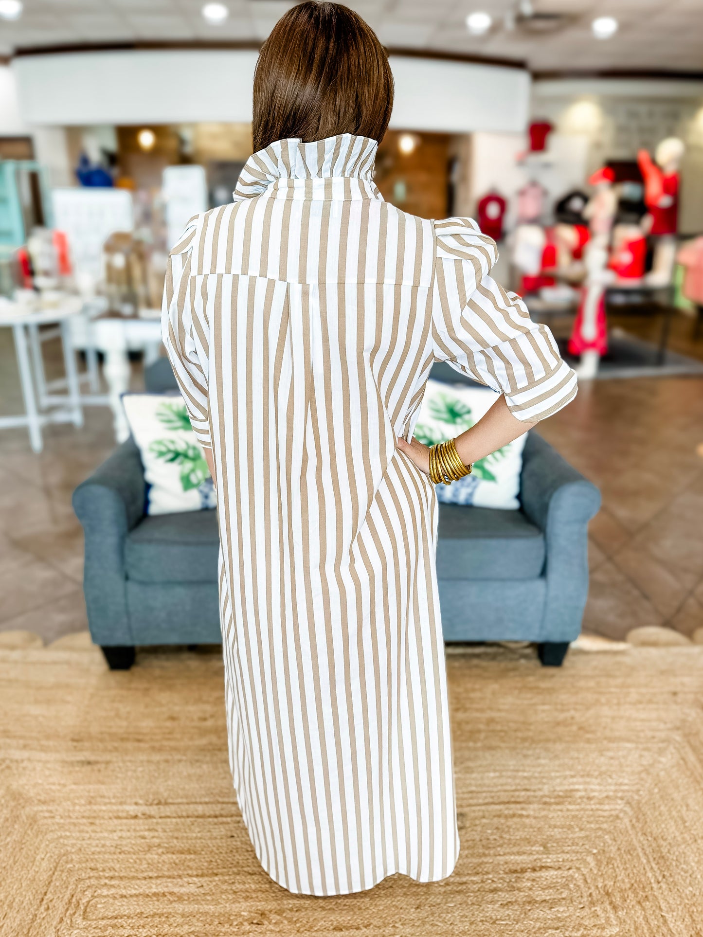 Adrienne Nina Dress in Brown Ten Stripe