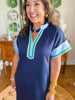 The Caroline Dress in Navy & French Blue