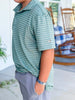 Southern Point Youth Horizon Stripe Performance Polo in Duck Green/Sandstone