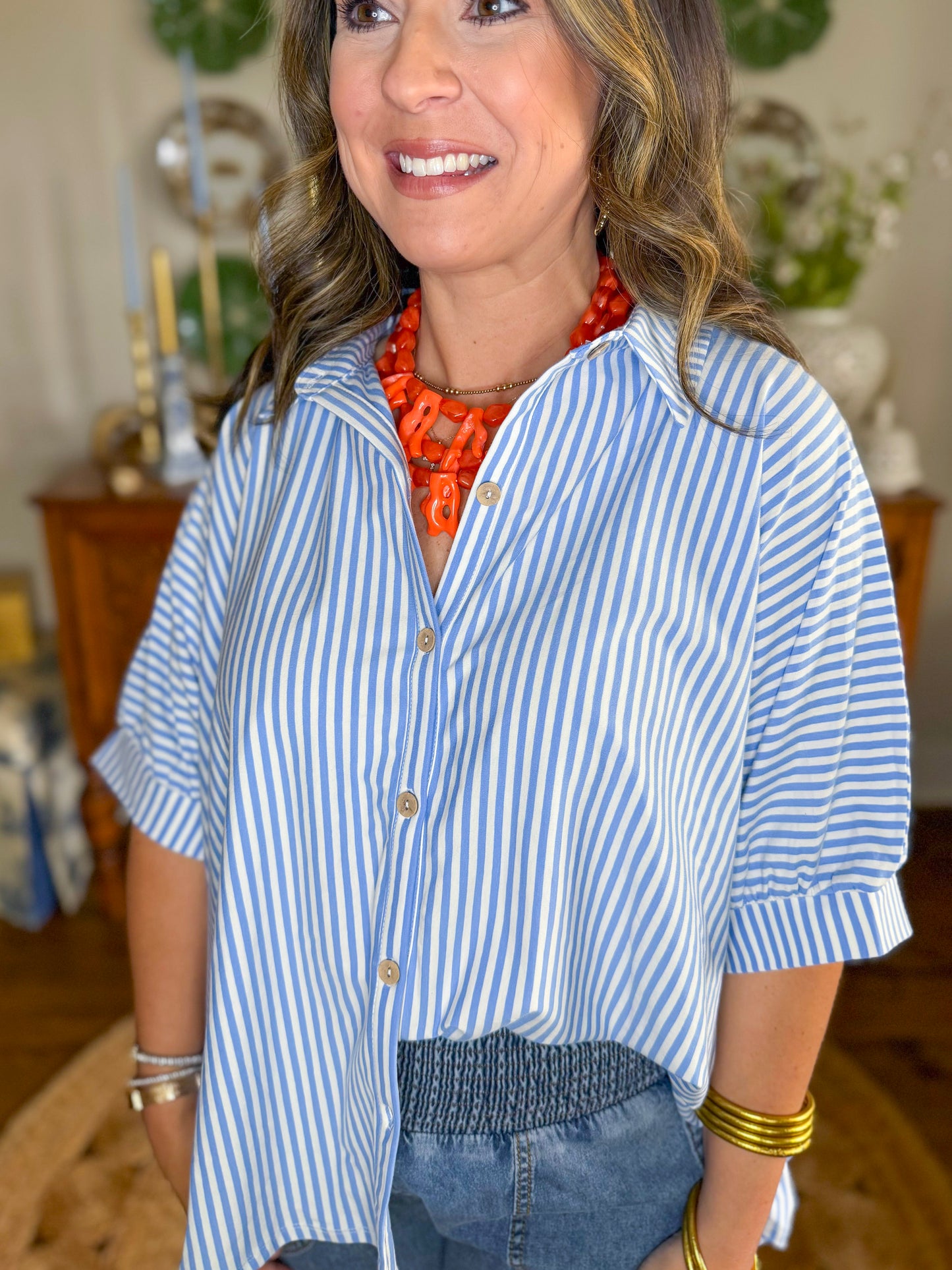 The Easy Escape Stripe Top in Blue