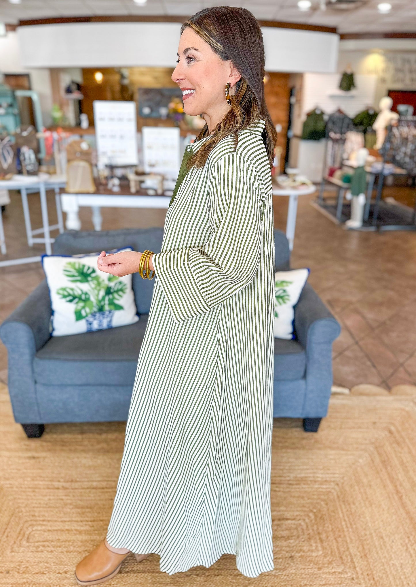 Autumn Lines Maxi Dress in Olive