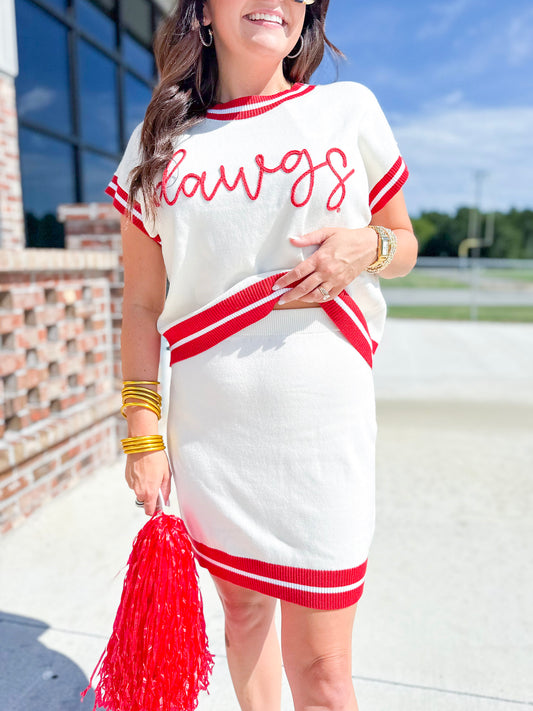 The Varsity Sweater Skirt in Red