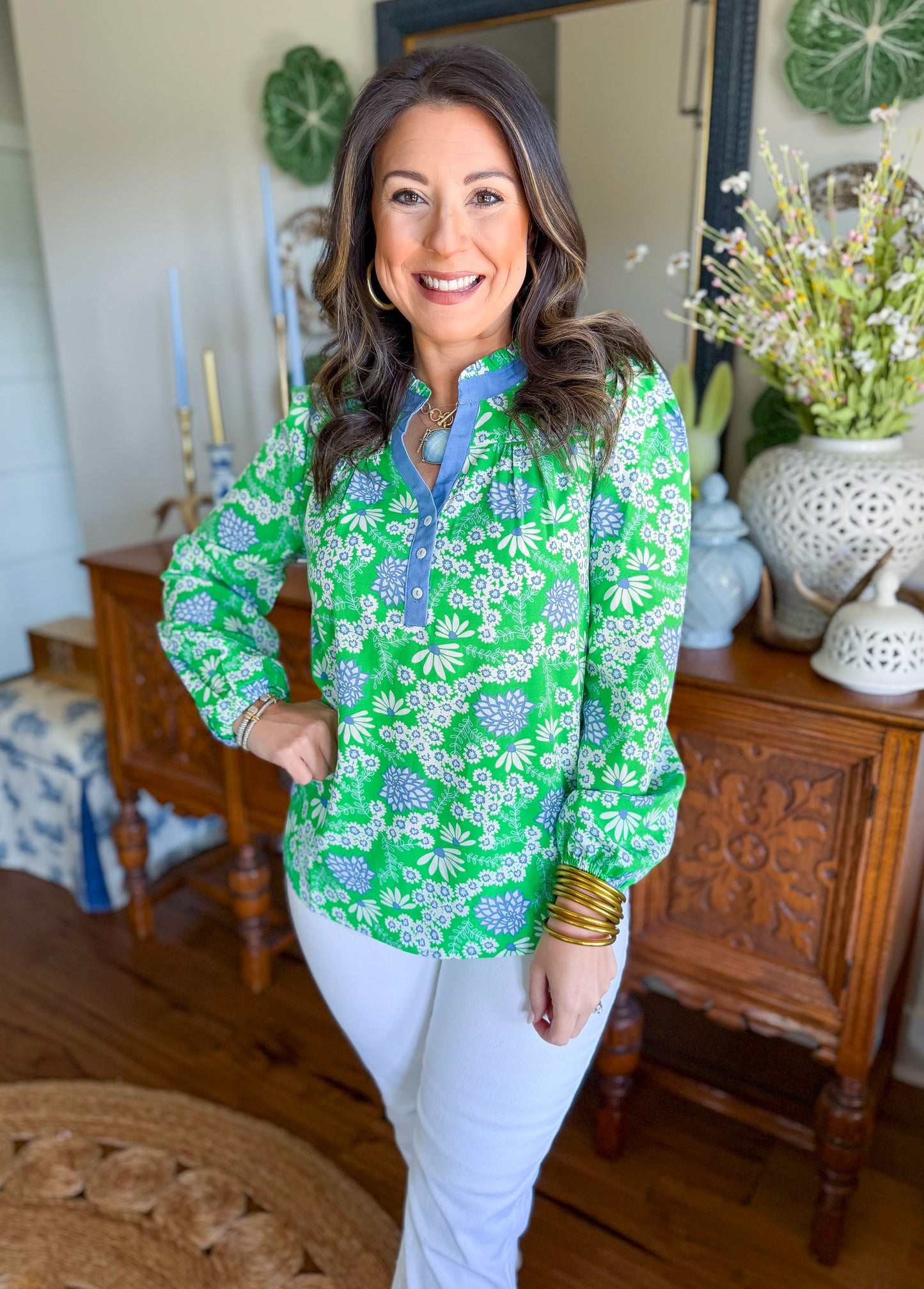 Mary Square | Gianna Top in Daisy Chain Green