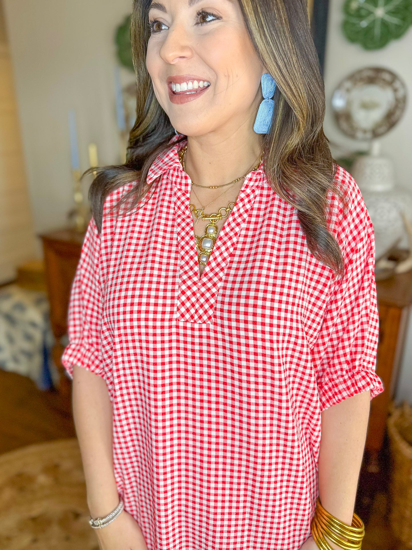 The Cleo Gingham Maxi Dress in Red