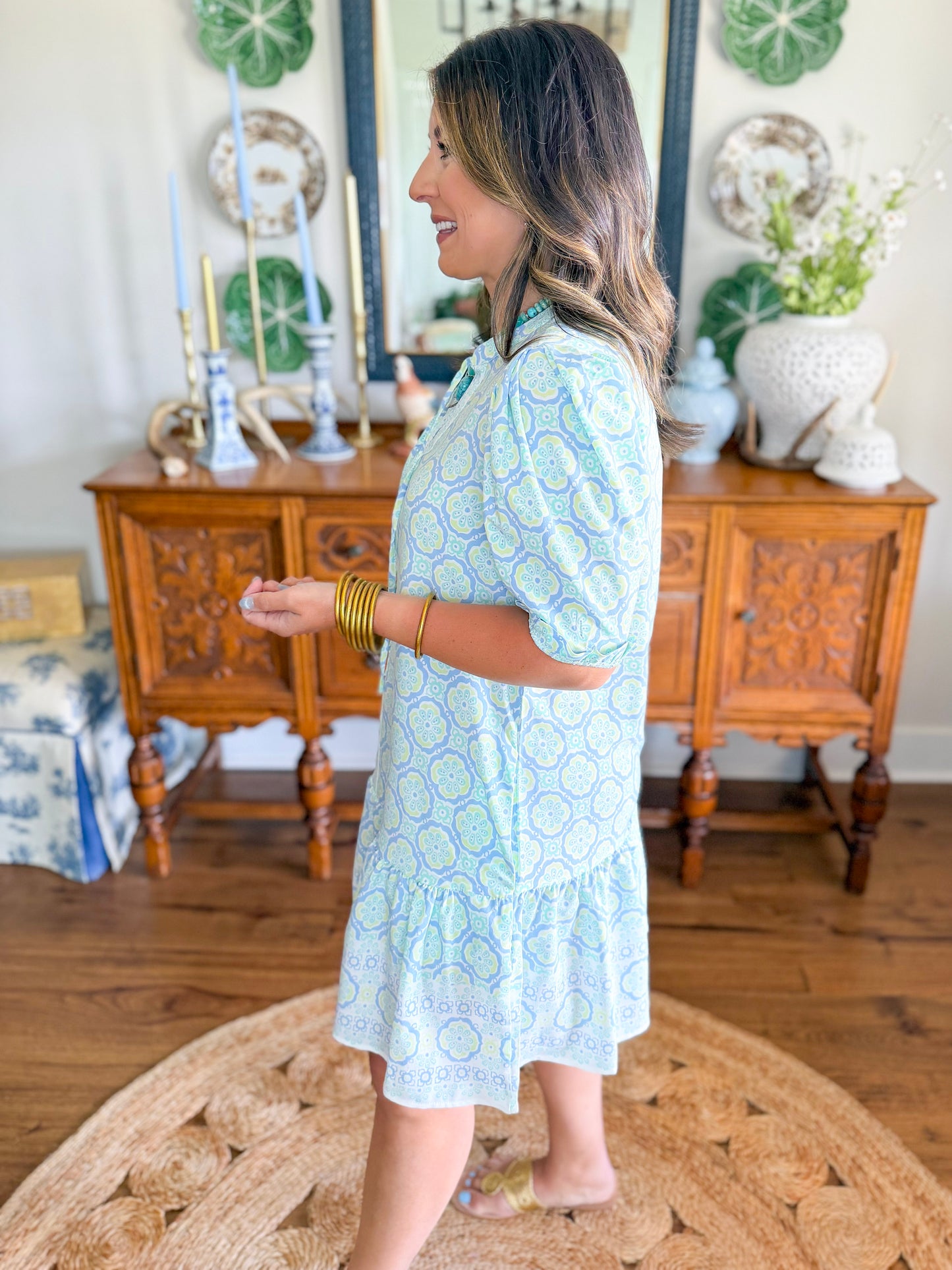 Mary Square | Natalia Dress in Mosaic Charm Blue