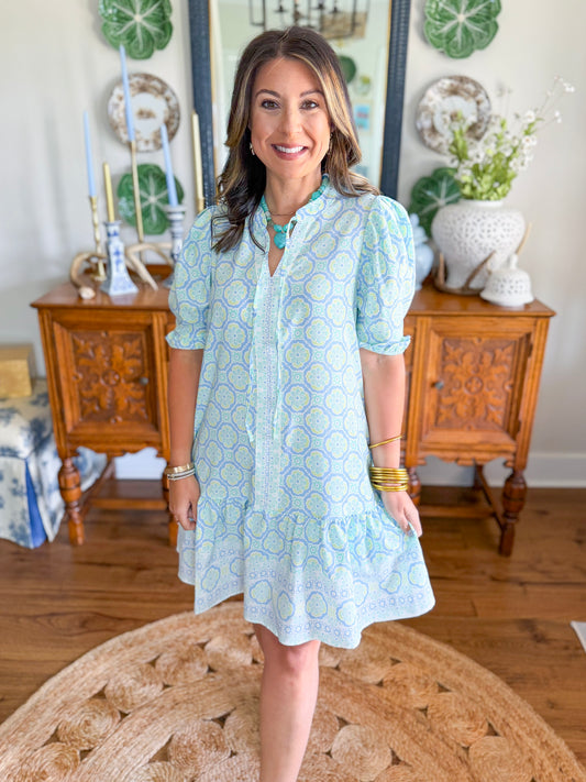 Mary Square | Natalia Dress in Mosaic Charm Blue