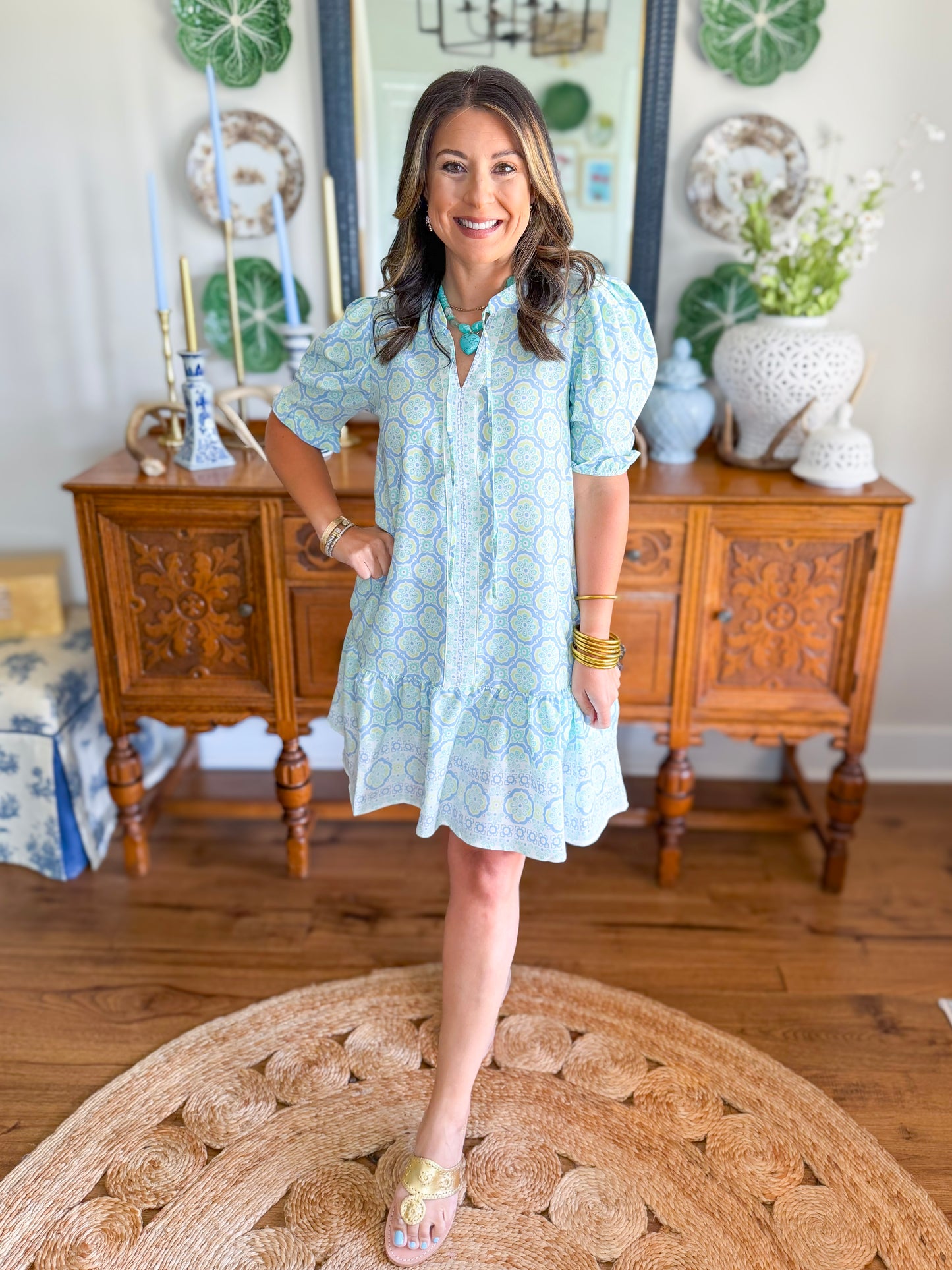 Mary Square | Natalia Dress in Mosaic Charm Blue