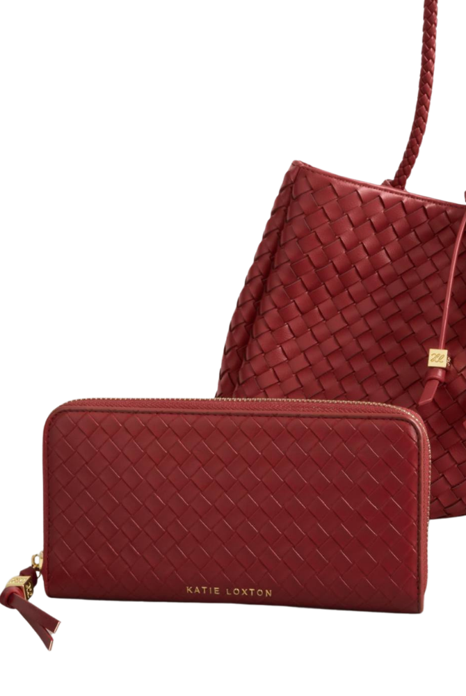 Katie Loxton | Nova Woven Texture Large Wallet in Crimson