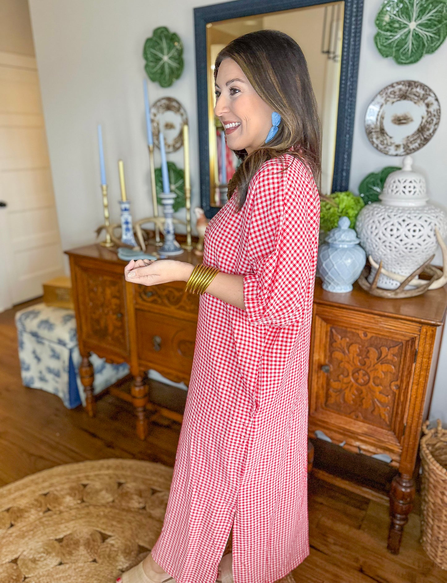 The Cleo Gingham Maxi Dress in Red