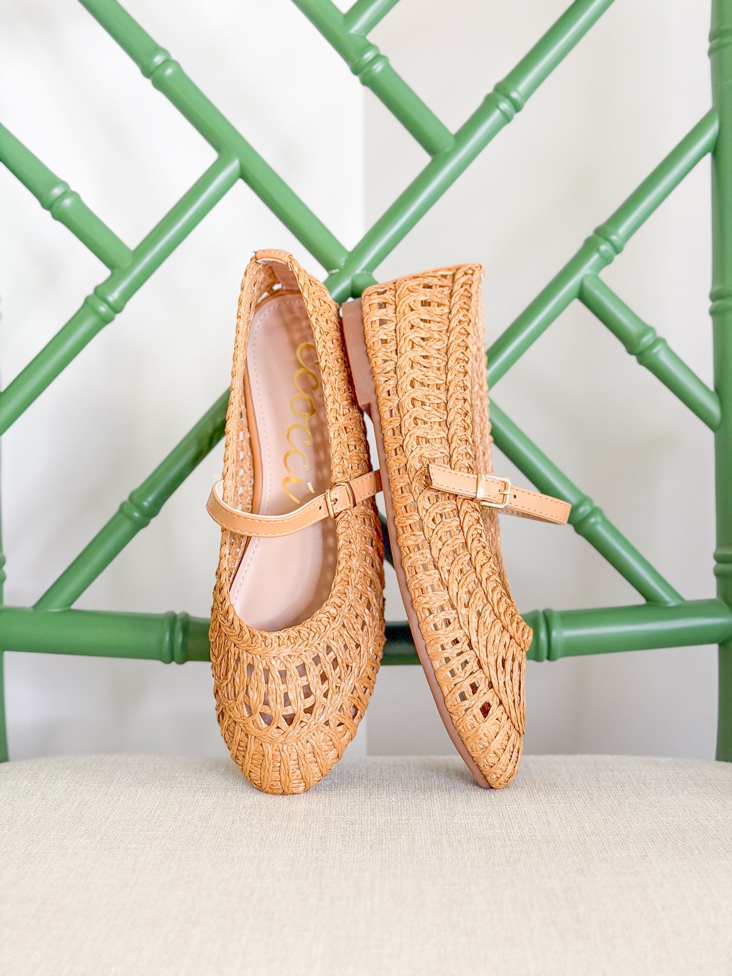 Susan Woven Mary Jane Flat in Camel