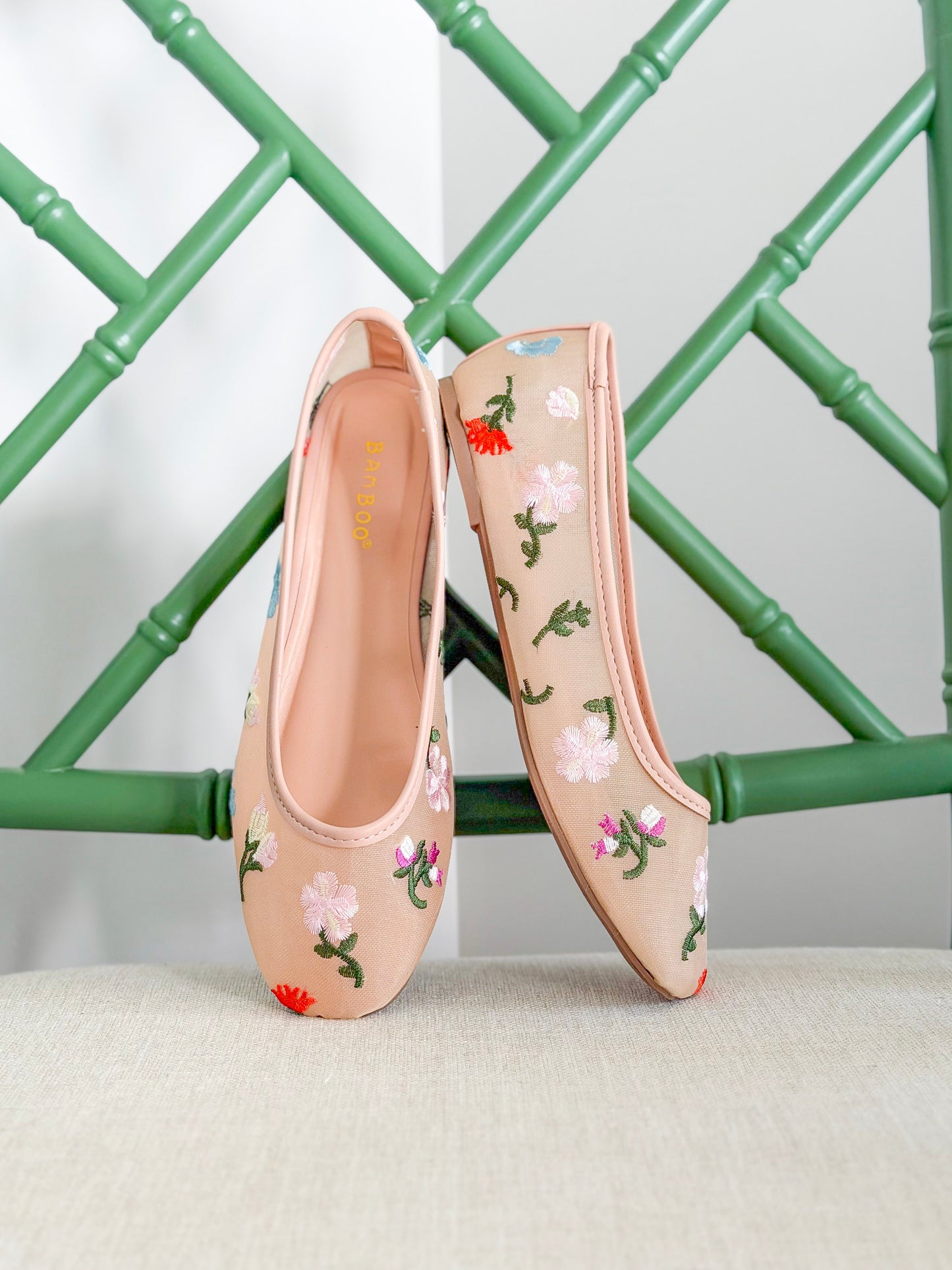 Floral Mesh Embroidered Ballet Flats