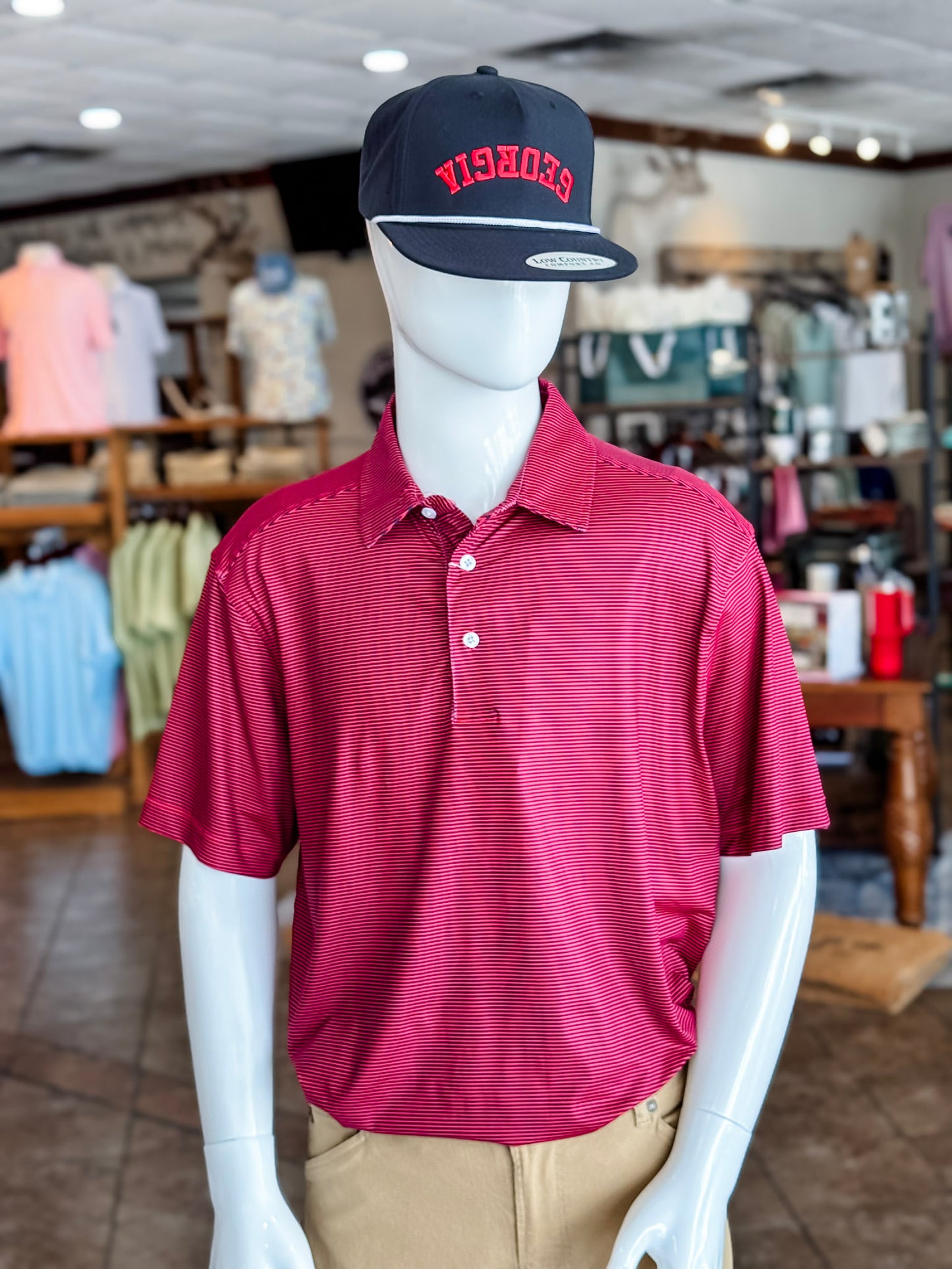 AutiLove Stripe Performance Polo in Red & Black