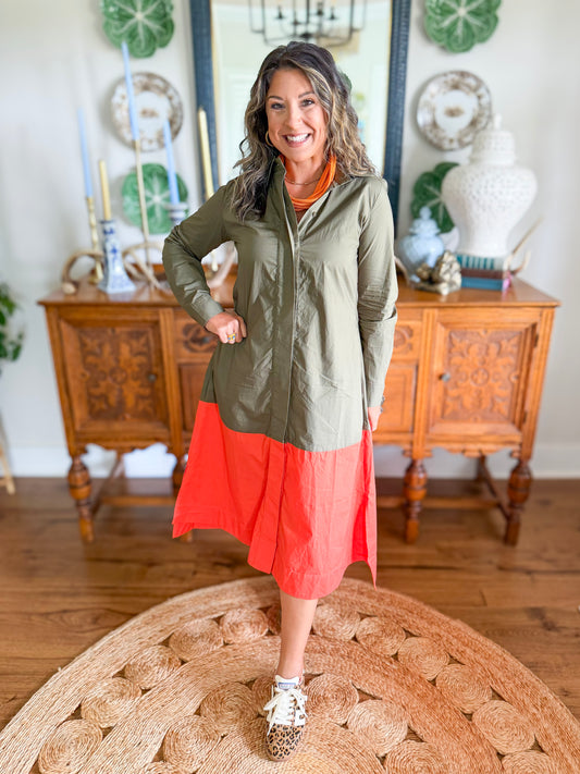 Caryn Lawn | Mimi Dress in Olive/Orange