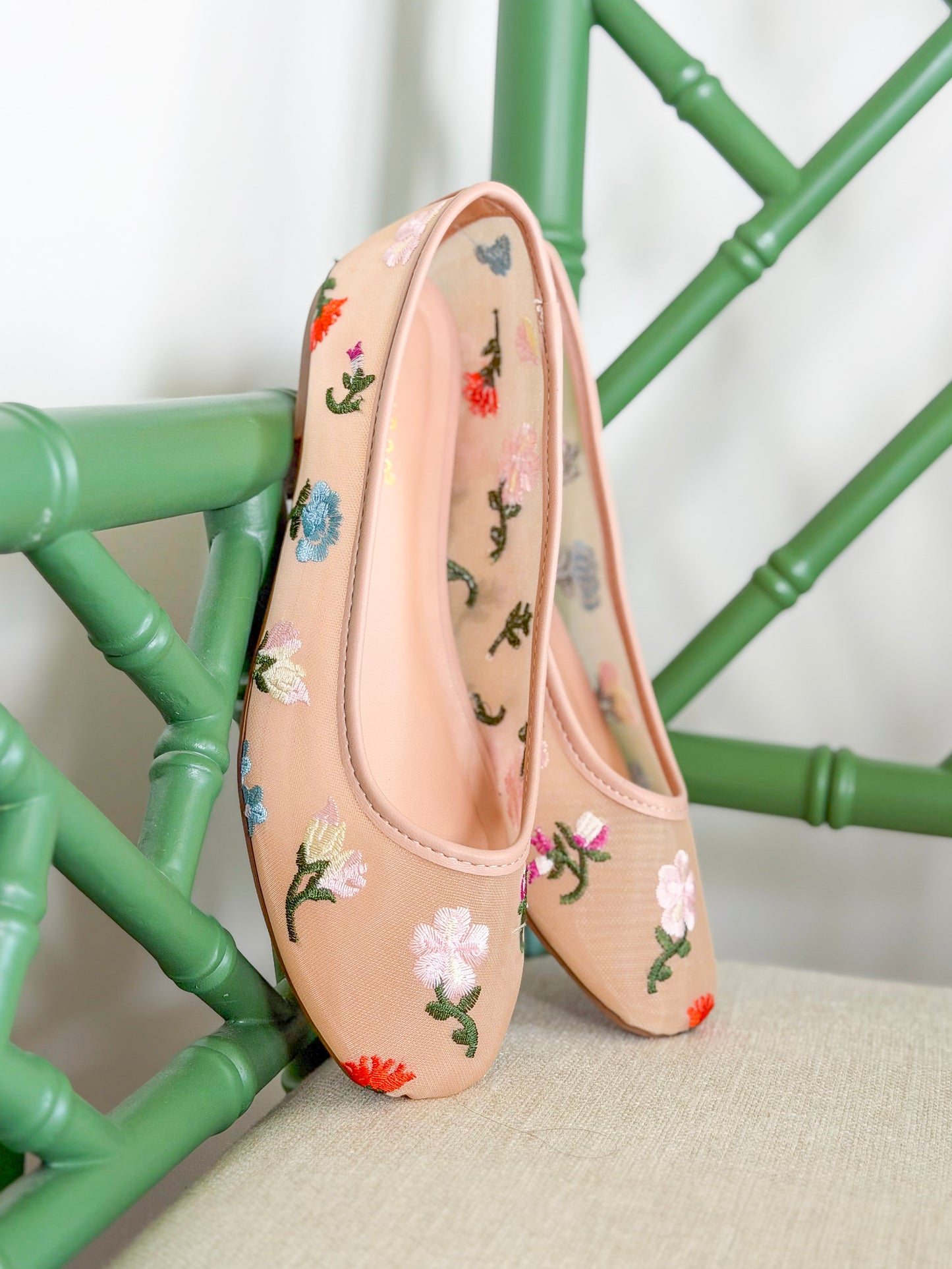 Floral Mesh Embroidered Ballet Flats
