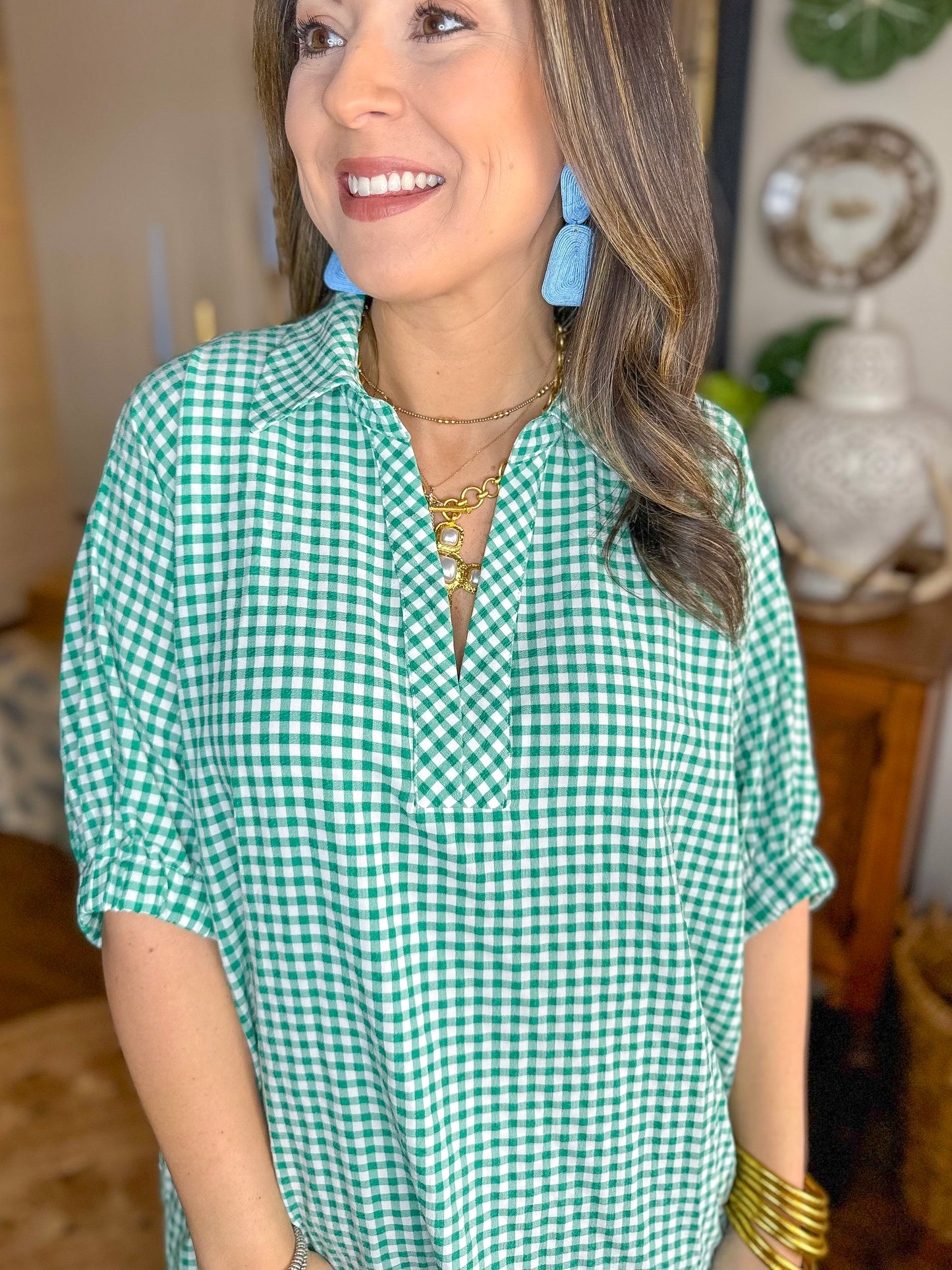 The Cleo Gingham Maxi Dress in Green