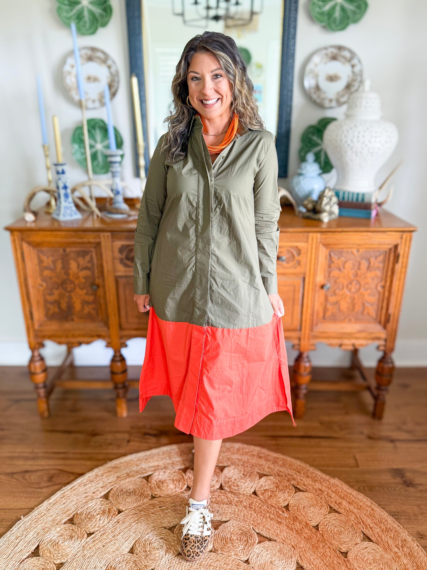 Caryn Lawn | Mimi Dress in Olive/Orange