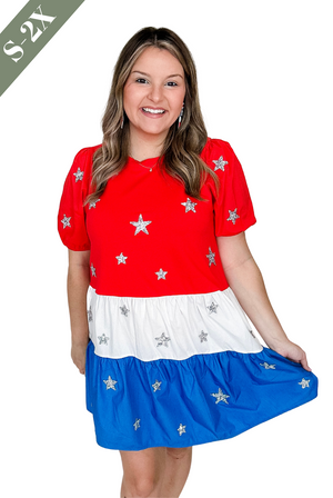 America the Beautiful Tiered Sequin Star Dress