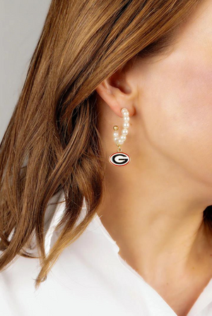 Georgia Bulldogs Pearl Hoop Enamel Drop Earrings