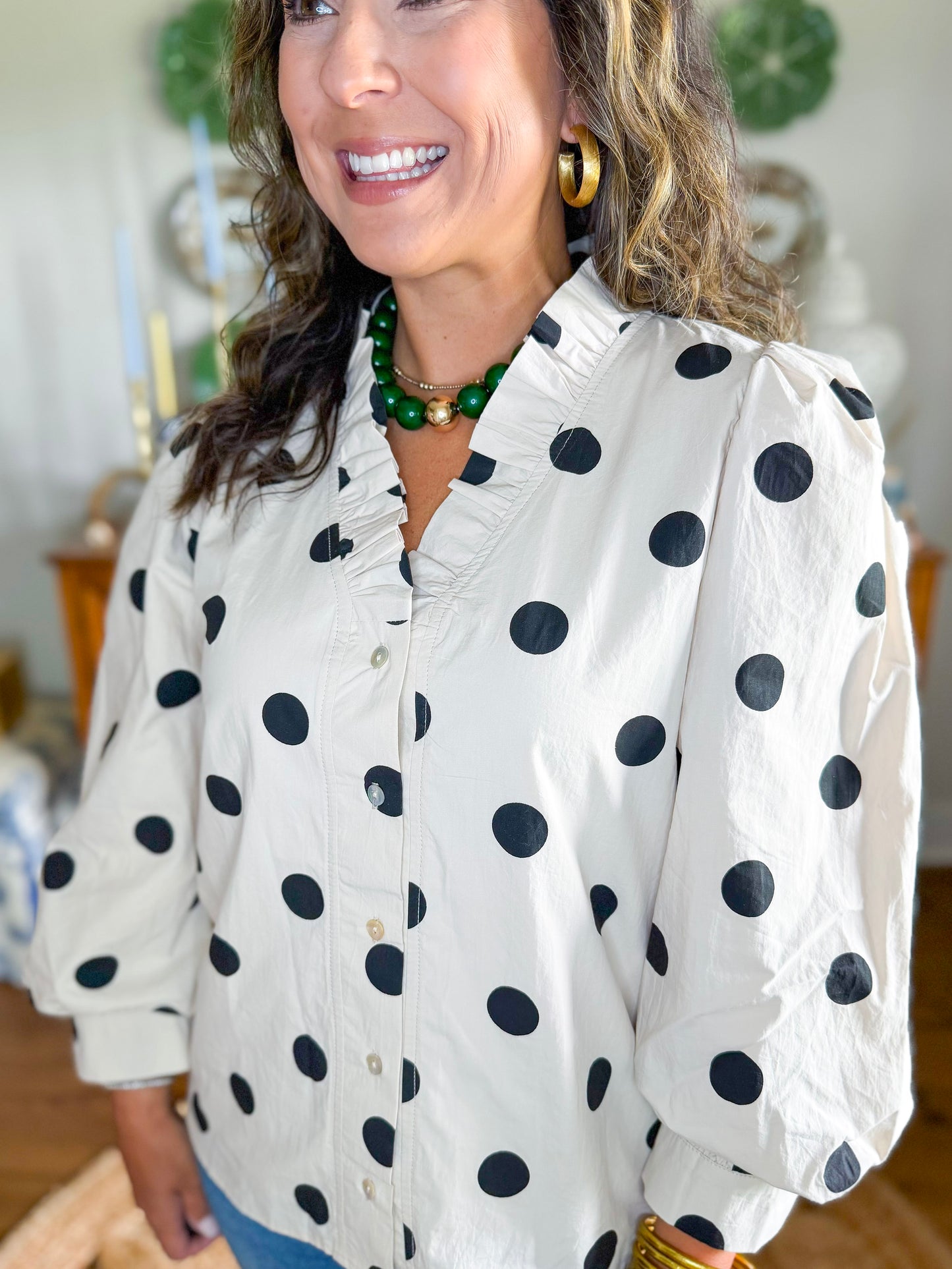 The Penelope Poka Dot Top in Cream