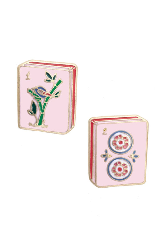 Mahjong Tile Stud Earrings in Light Pink