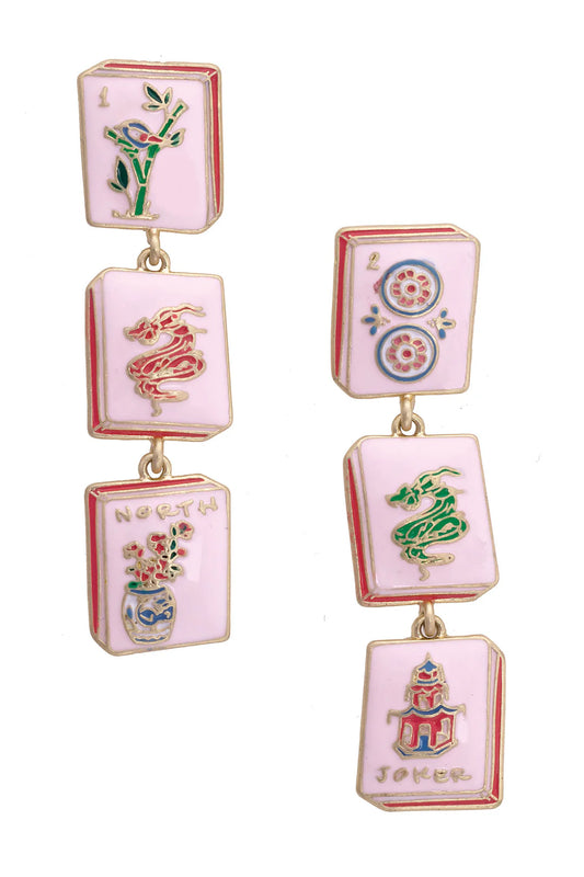 Linked Mahjong Tile Earrings in Light Pink