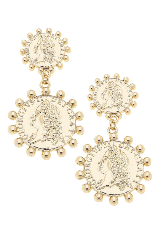Luciana Studded Coin Duo Earrings in Shiny Gold